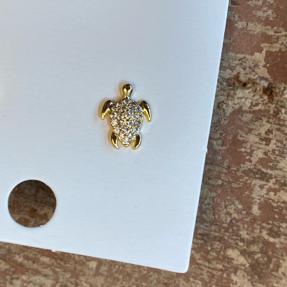 New Sea Turtles White Crystal Gold Plated Stud Earrings - Picture 2 of 4